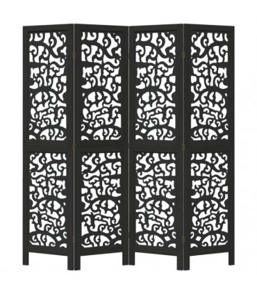 vidaXL Room Divider 4 Panels Black Solid Wood Paulownia