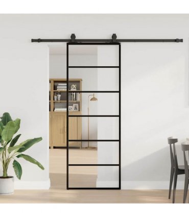 vidaXL Sliding Door with Hardware Set Black 76x205 cm ESG Glass