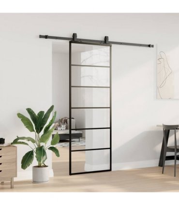 vidaXL Sliding Door with Hardware Set Black 76x205 cm ESG Glass
