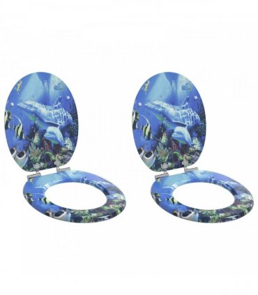 vidaXL Soft-Close Toilet Seat 2 pcs Blue 44 x 38 cm MDF board