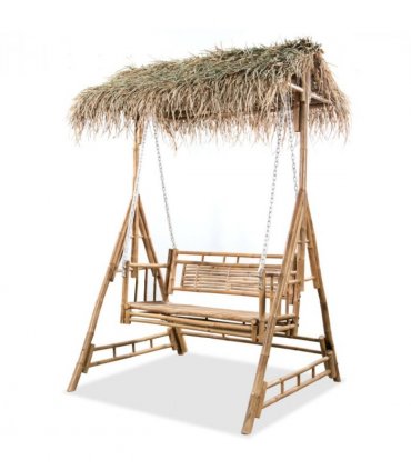 vidaXL 2-Seater Swing Bench with Palm Leaves Bamboo 202 cm