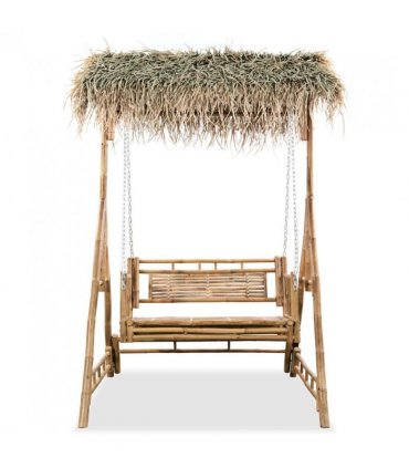 vidaXL 2-Seater Swing Bench with Palm Leaves Bamboo 202 cm