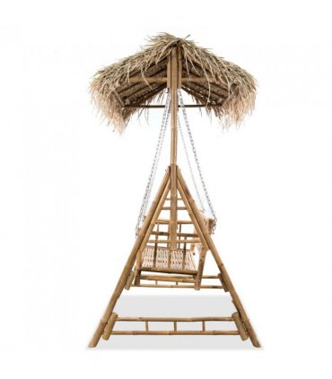 vidaXL 2-Seater Swing Bench with Palm Leaves Bamboo 202 cm