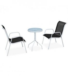 vidaXL Garden Furniture Set | Black and grey | Powder-coated steel and textilene