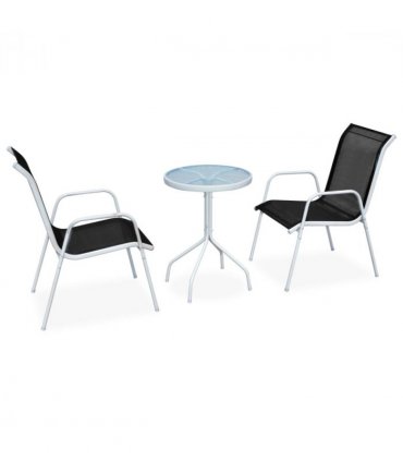 vidaXL Garden Furniture Set | Black and grey | Powder-coated steel and textilene