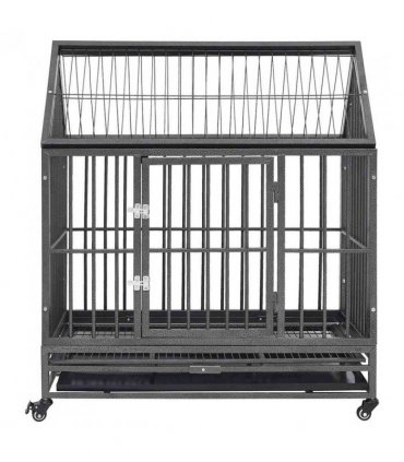 vidaXL Dog Cage with Wheels and Roof Steel 92x62x106 cm