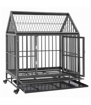 vidaXL Dog Cage with Wheels and Roof Steel 92x62x106 cm