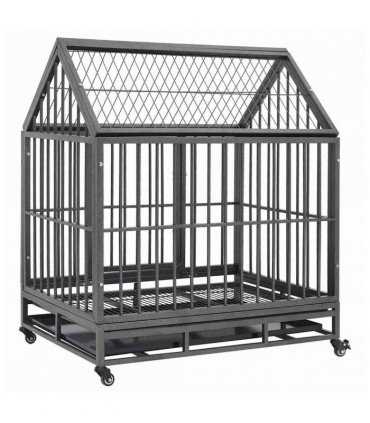vidaXL Dog Cage with Wheels and Roof Steel 92x62x106 cm