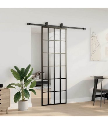 vidaXL Sliding Door with Hardware Set Black 76x205 cm ESG Glass