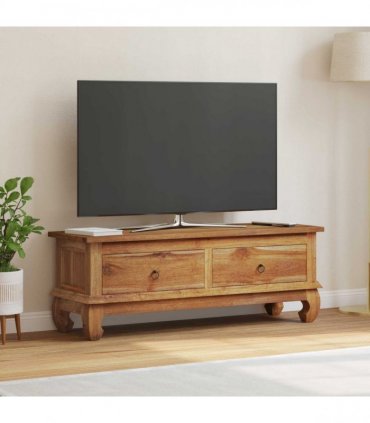 vidaXL TV Stand with Drawer Natural 110 x 35 x 40 cm Solid Teak Wood