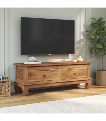 vidaXL TV Stand with Drawer Natural 110 x 35 x 40 cm Solid Teak Wood