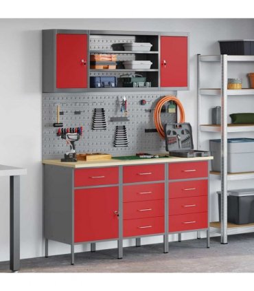 vidaXL Work Cabinet with Drawer 7 pcs Red Engineered Wood and Steel