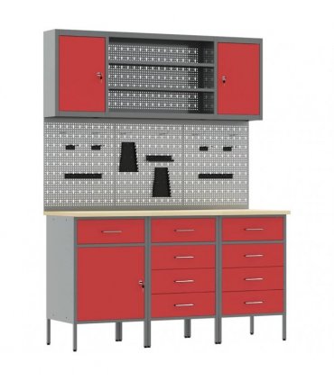 vidaXL Work Cabinet with Drawer 7 pcs Red Engineered Wood and Steel