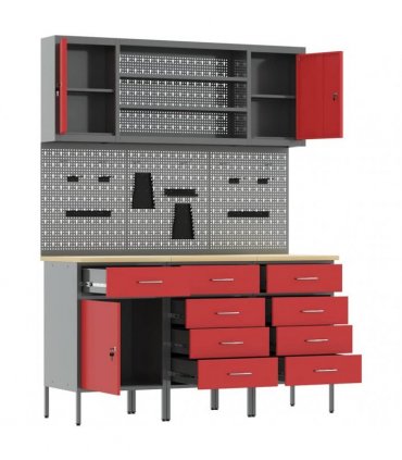 vidaXL Work Cabinet with Drawer 7 pcs Red Engineered Wood and Steel
