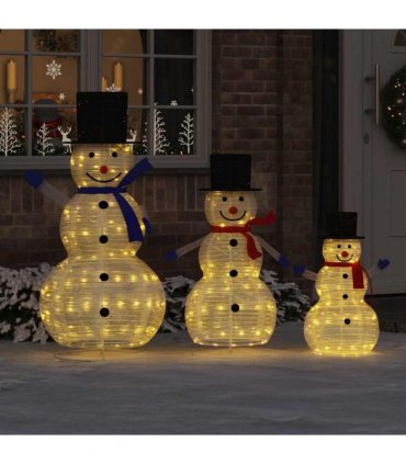 vidaXL Christmas Snowman Family with 270 LEDs 3 pcs Warm White Fabric