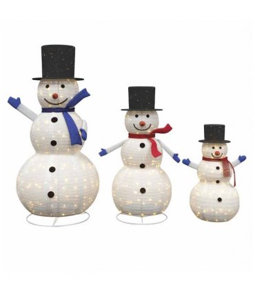 vidaXL Christmas Snowman Family with 270 LEDs 3 pcs Warm White Fabric