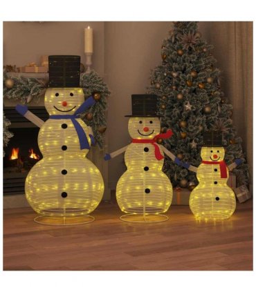 vidaXL Christmas Snowman Family with 270 LEDs 3 pcs Warm White Fabric