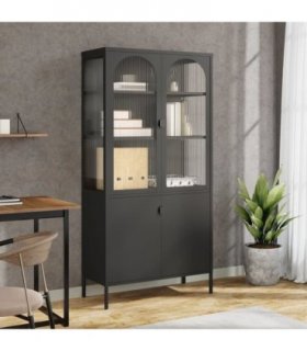 vidaXL Highboard Black 90x40x180 cm Glass and Steel