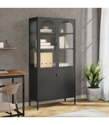 vidaXL Highboard Black 90x40x180 cm Glass and Steel