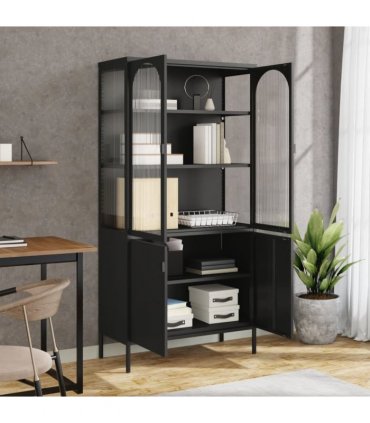 vidaXL Highboard Black 90x40x180 cm Glass and Steel