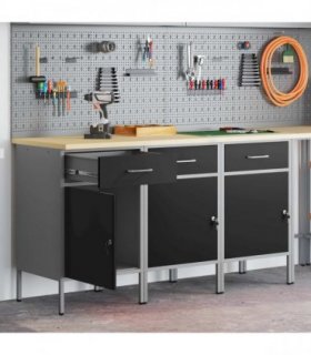 vidaXL Work Cabinet with Drawer 3 pcs Black and Grey 150 x 55 x 85 cm