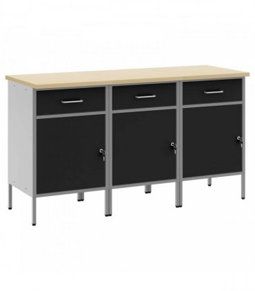 vidaXL Work Cabinet with Drawer 3 pcs Black and Grey 150 x 55 x 85 cm