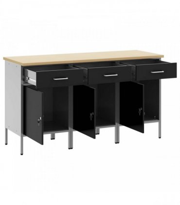 vidaXL Work Cabinet with Drawer 3 pcs Black and Grey 150 x 55 x 85 cm