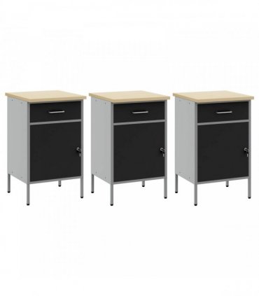 vidaXL Work Cabinet with Drawer 3 pcs Black and Grey 150 x 55 x 85 cm
