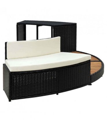vidaXL Spa Surround Black Poly Rattan and Solid  Acacia Wood