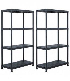 vidaXL Storage Shelf Racks 2 pcs Black 60x30x138 cm Plastic