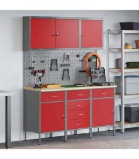 vidaXL Work Cabinet with Drawer 8 pcs Red Engineered Wood and Steel