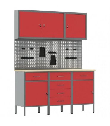 vidaXL Work Cabinet with Drawer 8 pcs Red Engineered Wood and Steel