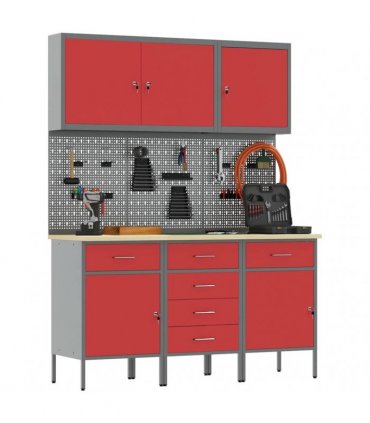 vidaXL Work Cabinet with Drawer 8 pcs Red Engineered Wood and Steel