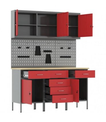 vidaXL Work Cabinet with Drawer 8 pcs Red Engineered Wood and Steel