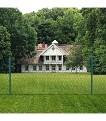 vidaXL Wire Mesh Fence with Posts Steel 25x0.75 m Green