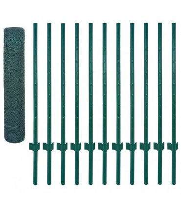 vidaXL Wire Mesh Fence with Posts Steel 25x0.75 m Green