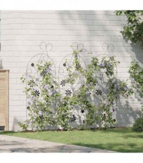vidaXL Garden Fence with Lock 3 pcs Black 112 x 39.5 cm Steel