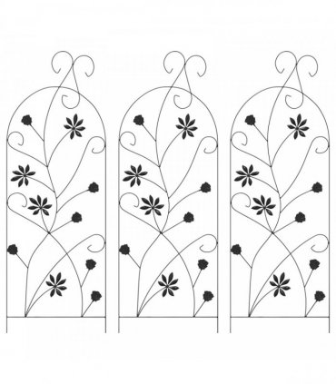 vidaXL Garden Fence with Lock 3 pcs Black 112 x 39.5 cm Steel