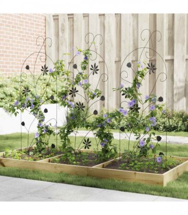 vidaXL Garden Fence with Lock 3 pcs Black 112 x 39.5 cm Steel
