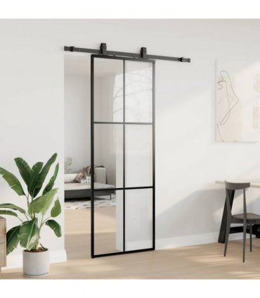 vidaXL Sliding Door with Hardware Set Black 76x205 cm ESG Glass