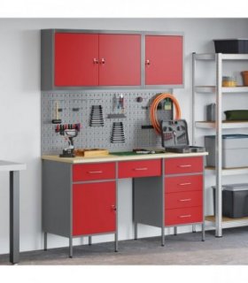 vidaXL Work Cabinet with Drawer 8 pcs Red Engineered Wood and Steel