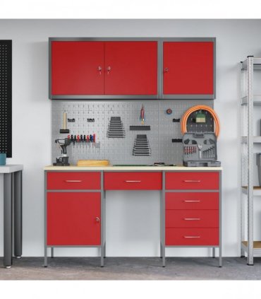 vidaXL Work Cabinet with Drawer 8 pcs Red Engineered Wood and Steel