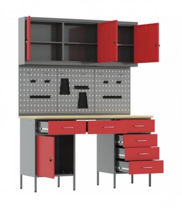 vidaXL Work Cabinet with Drawer 8 pcs Red Engineered Wood and Steel