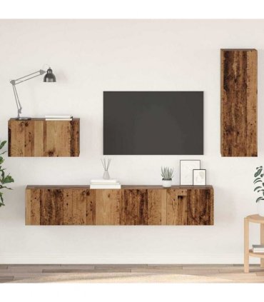 vidaXL Wall TV Cabinet Wall-mounted 4 pcs Old Wood Engineered Wood