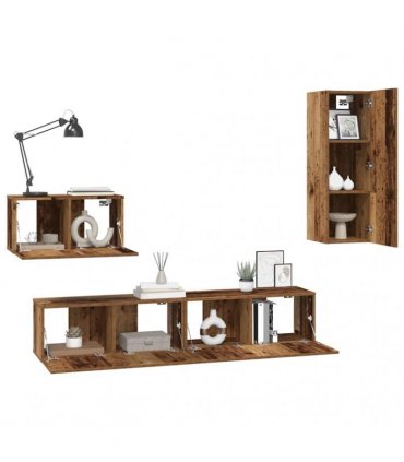 vidaXL Wall TV Cabinet Wall-mounted 4 pcs Old Wood Engineered Wood