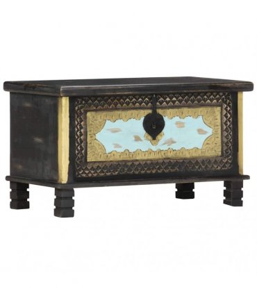 vidaXL Storage Chest | Black, Gold, Blue | Solid Mango Wood, Metal