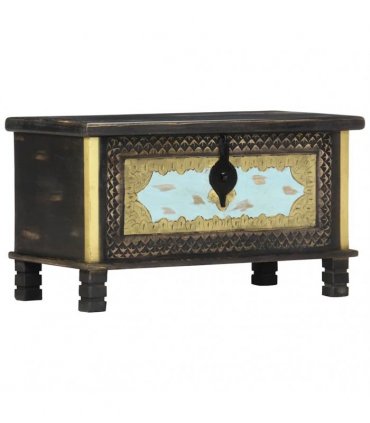 vidaXL Storage Chest | Black, Gold, Blue | Solid Mango Wood, Metal
