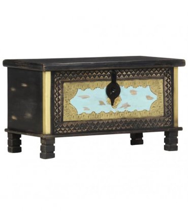 vidaXL Storage Chest | Black, Gold, Blue | Solid Mango Wood, Metal