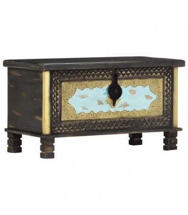 vidaXL Storage Chest | Black, Gold, Blue | Solid Mango Wood, Metal