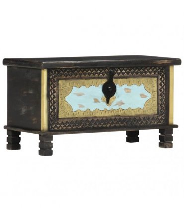 vidaXL Storage Chest | Black, Gold, Blue | Solid Mango Wood, Metal